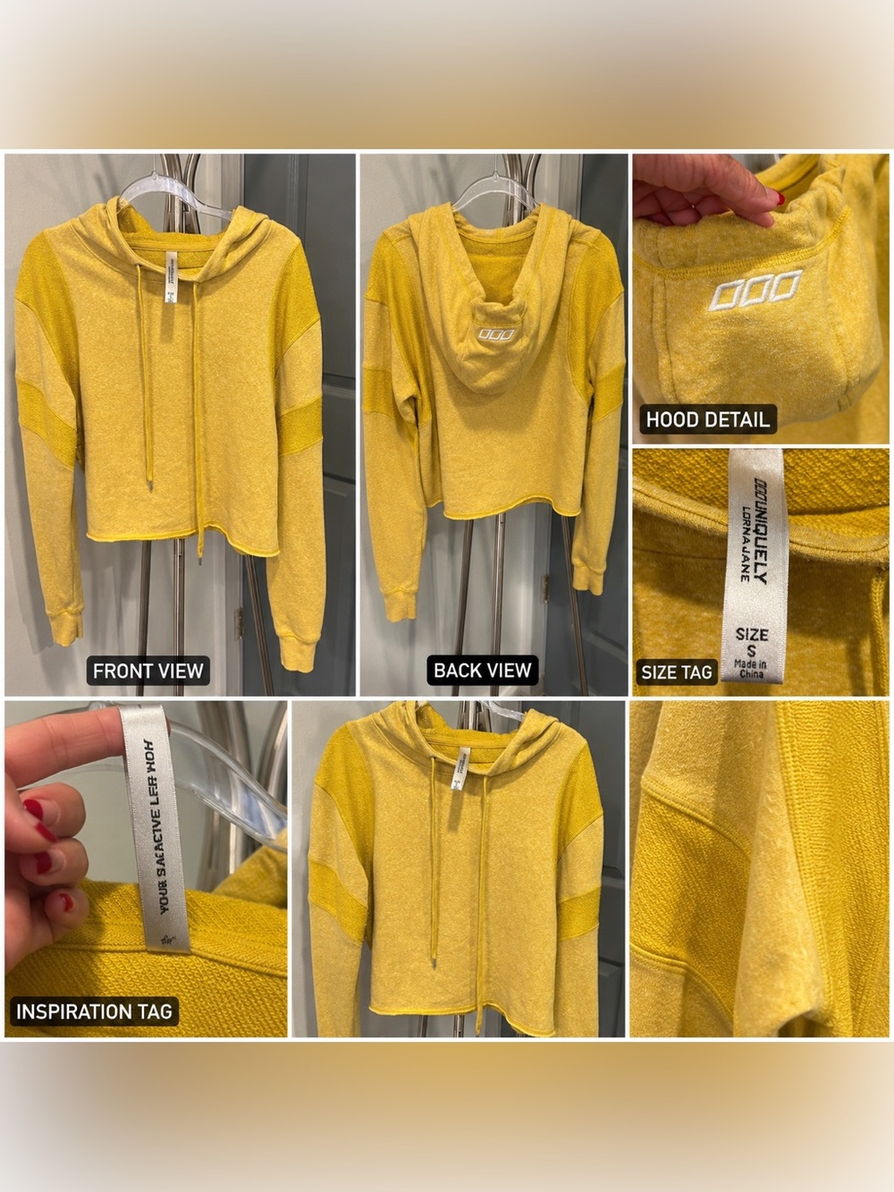 Lorna Jane Yellow Cropped Hoodie